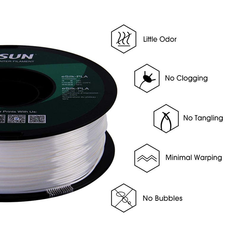 eSUN Silk PLA 3D Printer Filament, Dimensional Accuracy +/- 0.03 mm, 1 kg Spool, 1.75 mm, White - Image 4